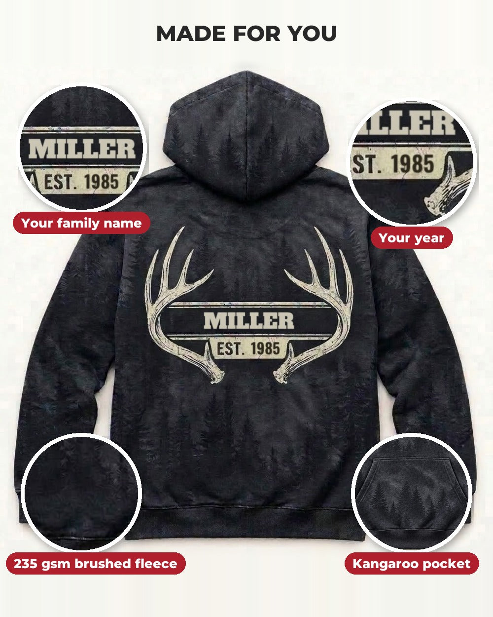 Antler Family Crest All-Over Print Hoodie — details