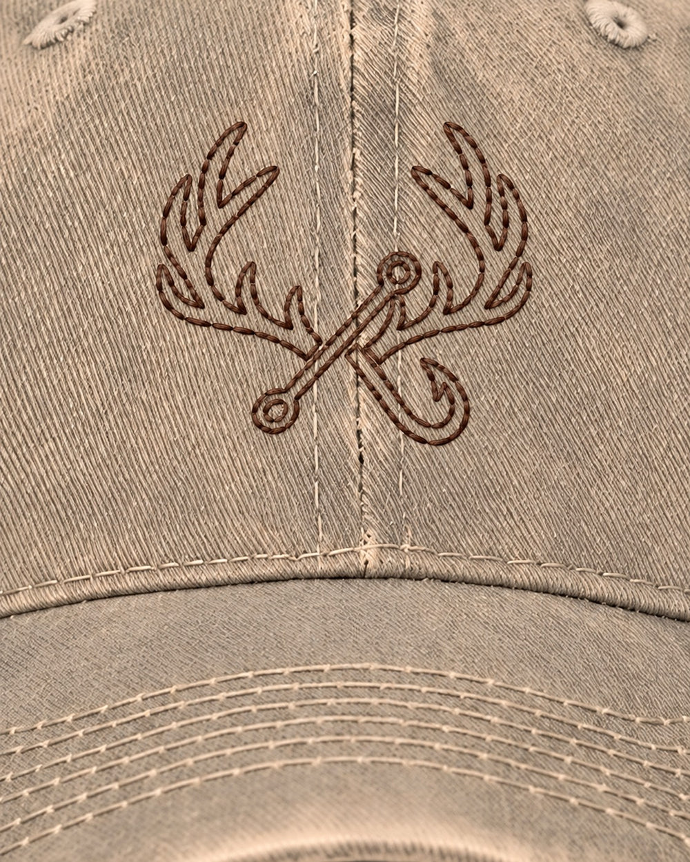 Antler & Hook Embroidered Hat — Beige — embroidery close-up