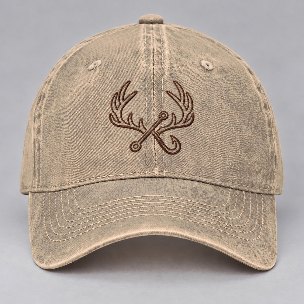 Antler & Hook Embroidered Hat — Beige — front