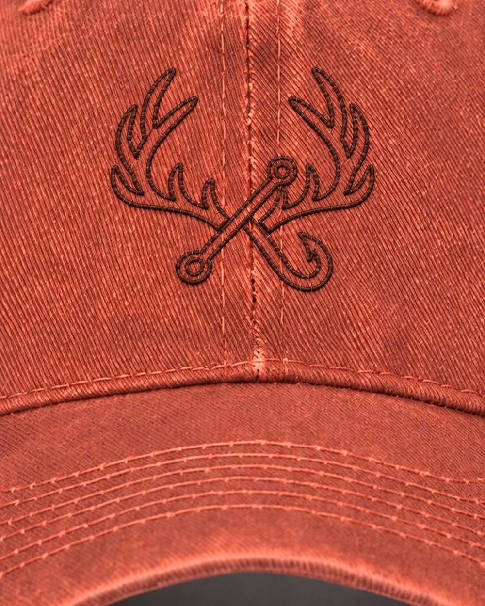 Antler & Hook Embroidered Hat — Orange — embroidery close-up