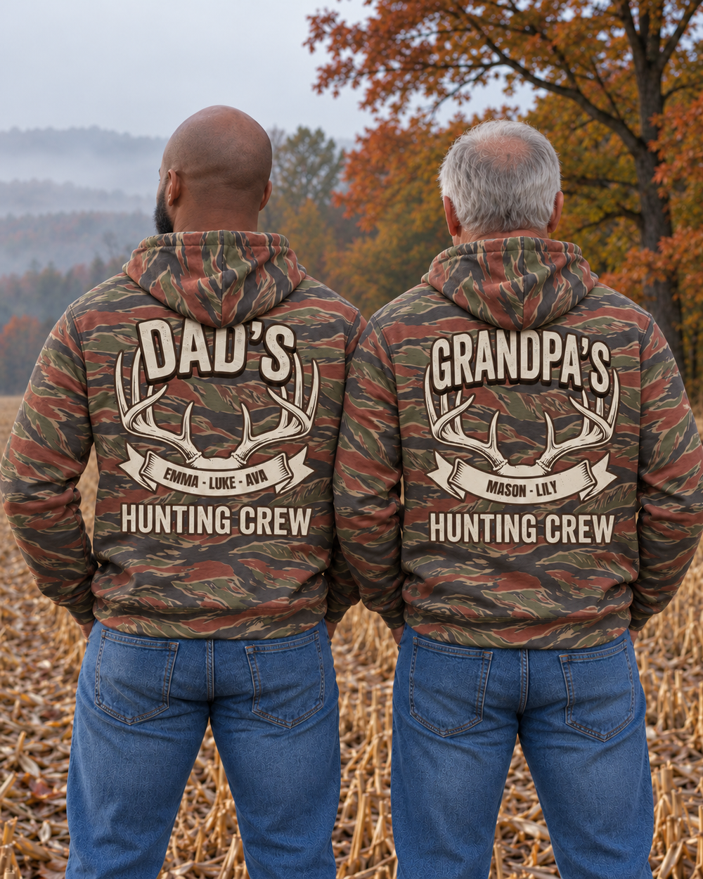 Antler Hunting Crew Custom Names All-Over Print Hoodie — two people, back