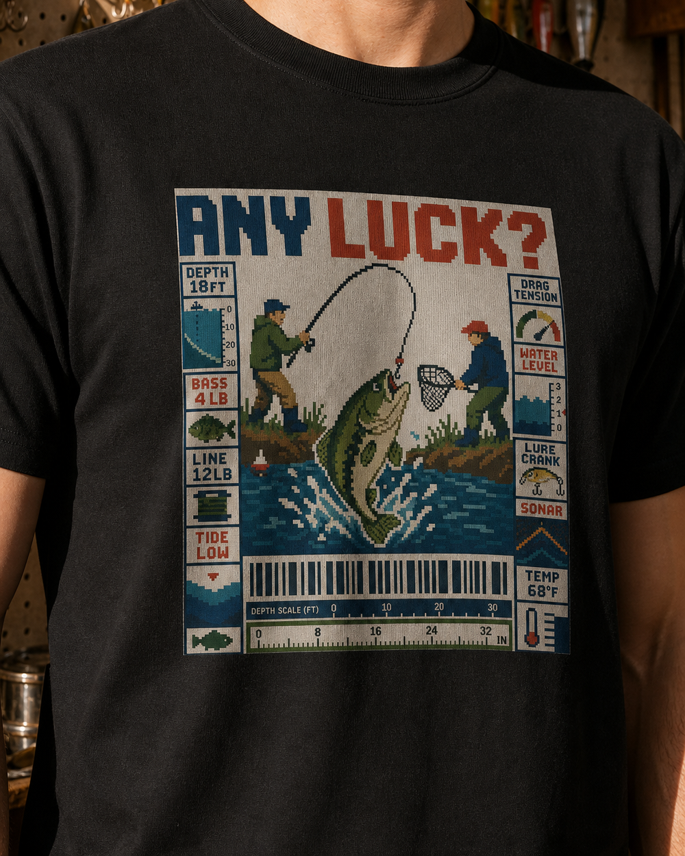 Any Luck? tee — black, worn, side