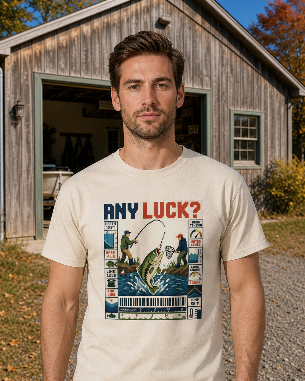 Any Luck? tee — bone, worn, front