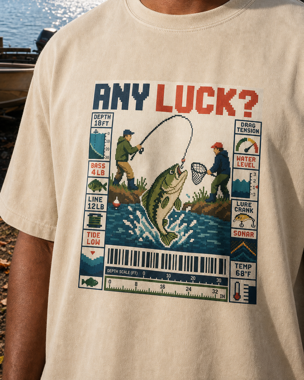 Any Luck? washed tee — washed bone, worn, side