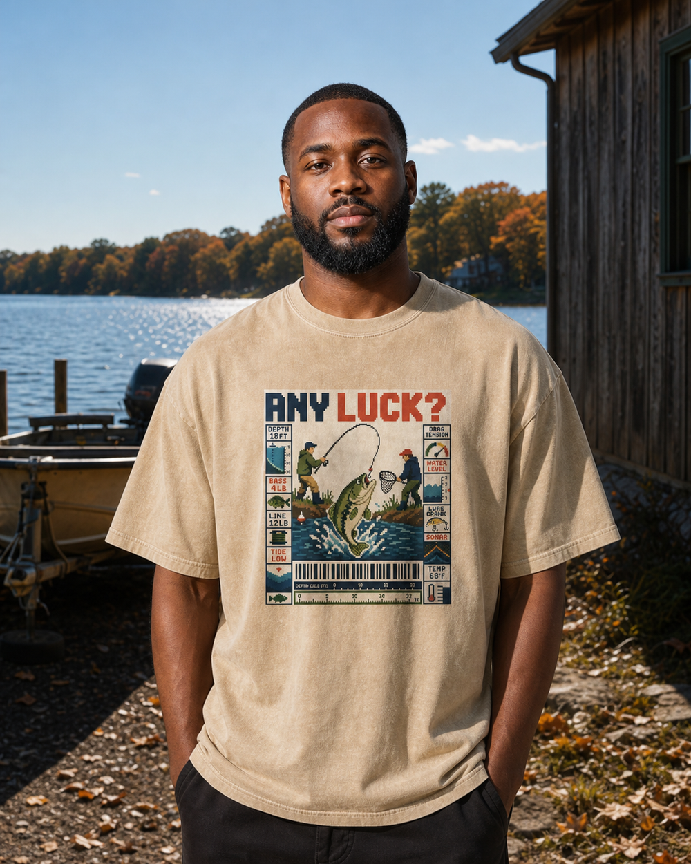 Any Luck? washed tee — washed bone, worn, front