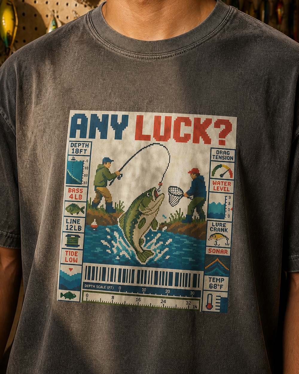 Any Luck? washed tee — washed black, worn, side