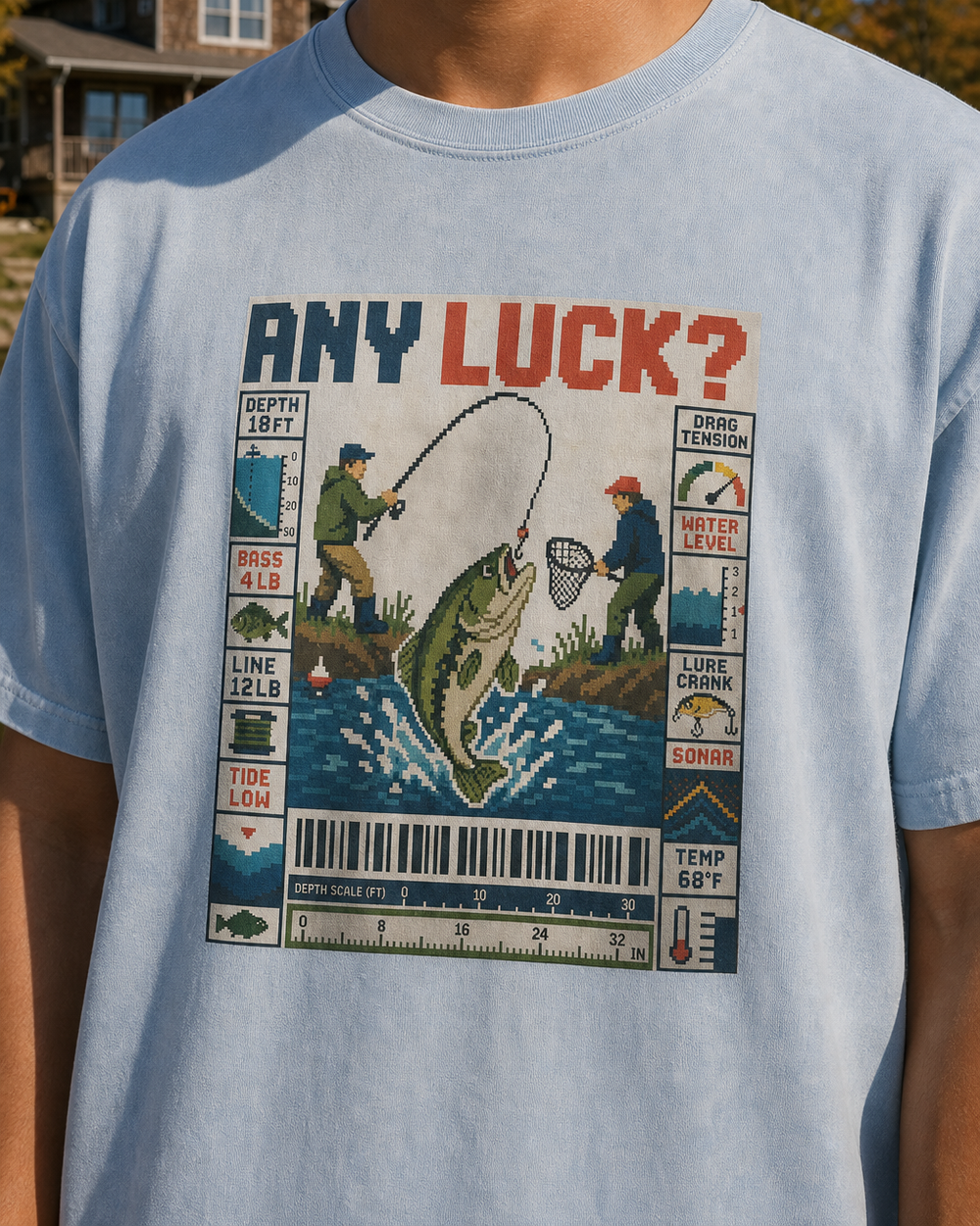 Any Luck? washed tee — washed light blue, worn, side