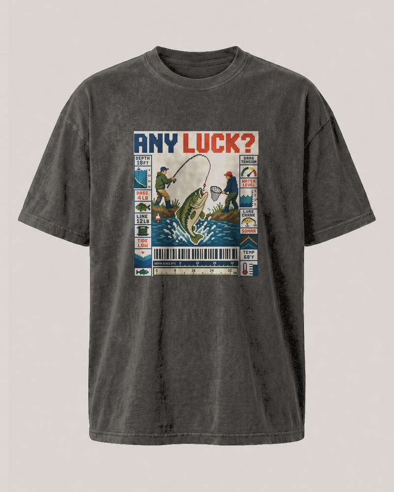 Any Luck? washed tee — washed black, front