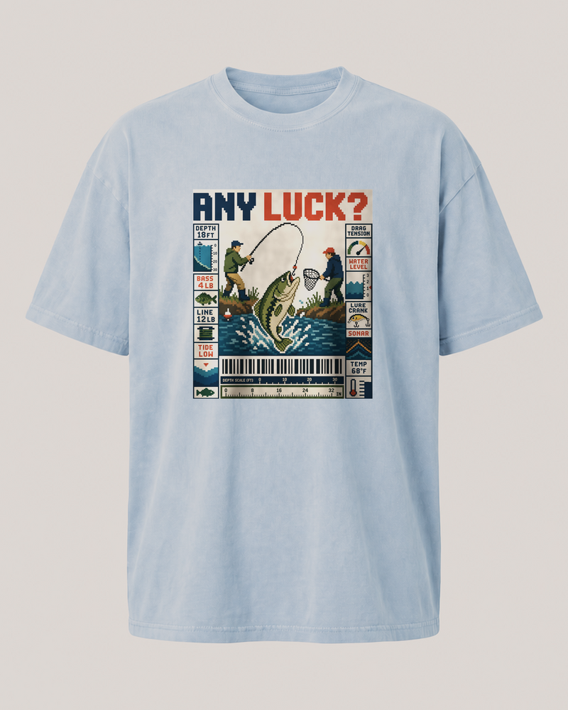 Any Luck? washed tee — washed light blue, front