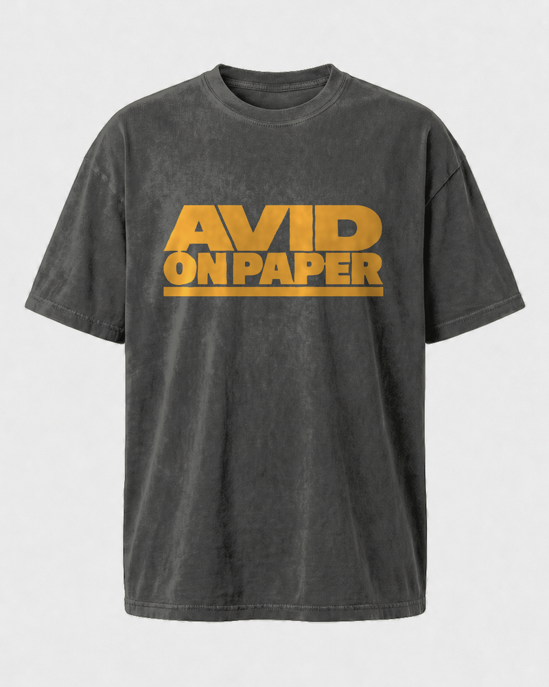 Avid On Paper — Heavy Type washed tee — washed black, front