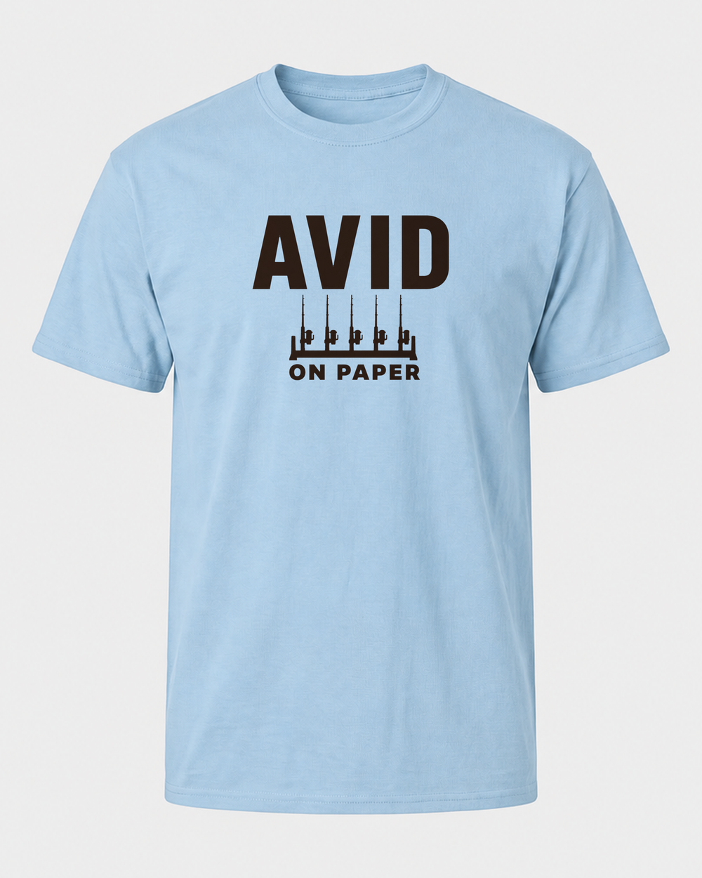 Avid On Paper Bold tee — light blue, front