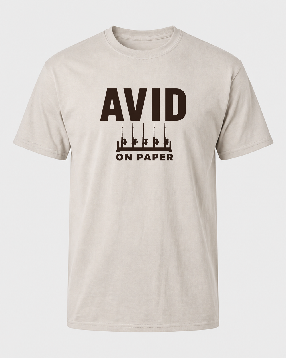 Avid On Paper Bold tee — sand, front