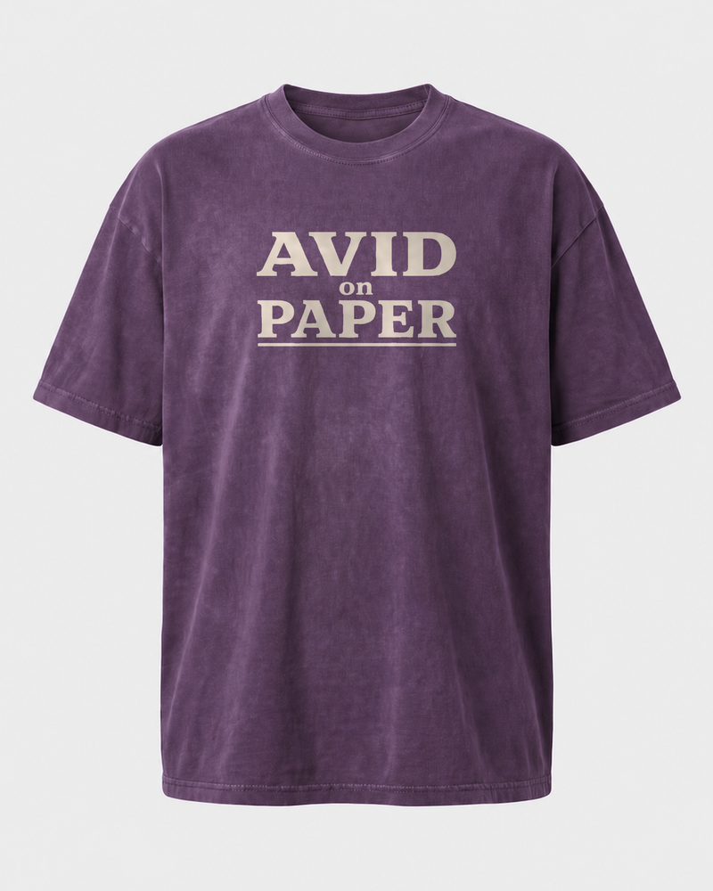 Avid On Paper Stacked washed tee — washed violet, front