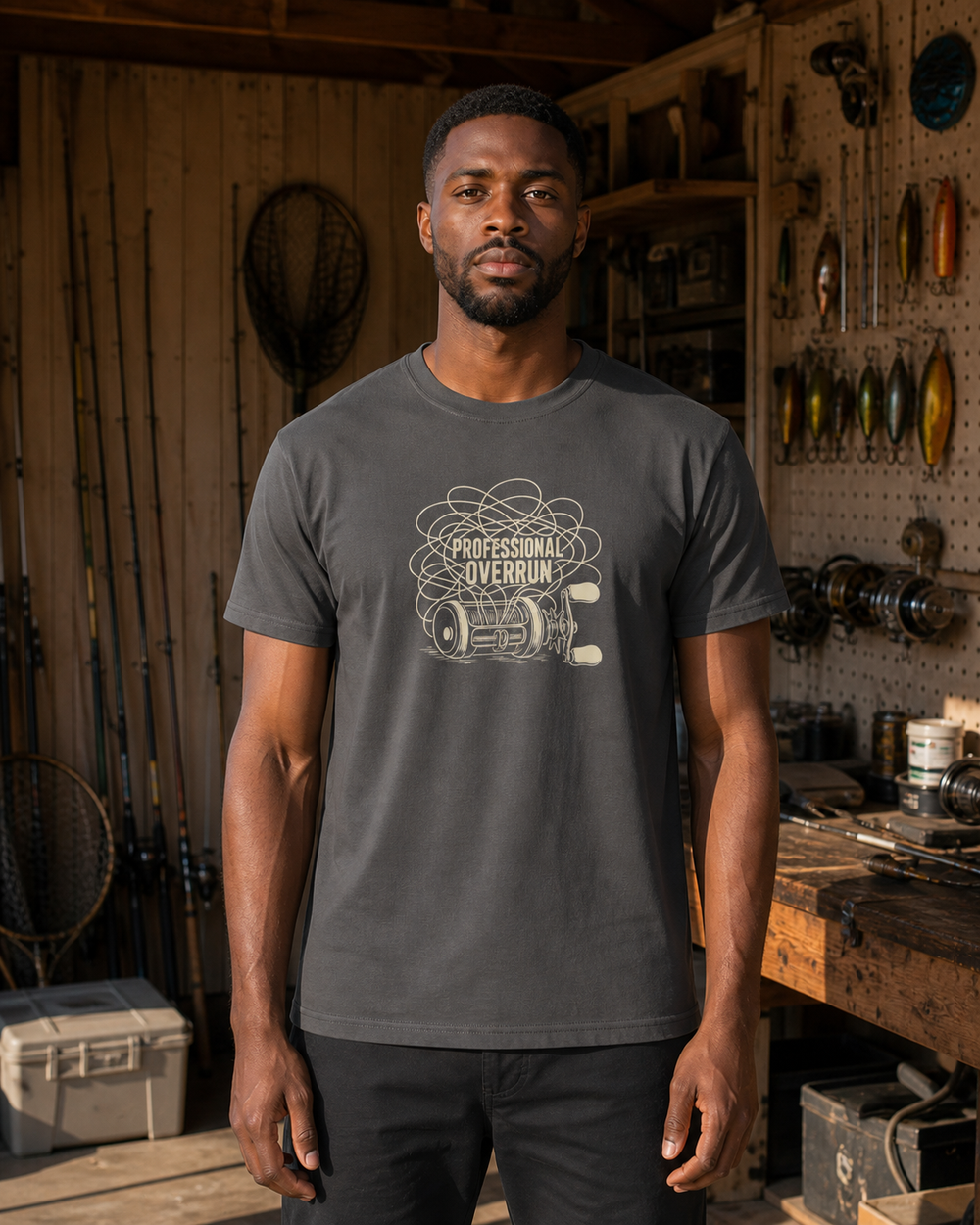 Professional Overrun tee — charcoal, worn, front