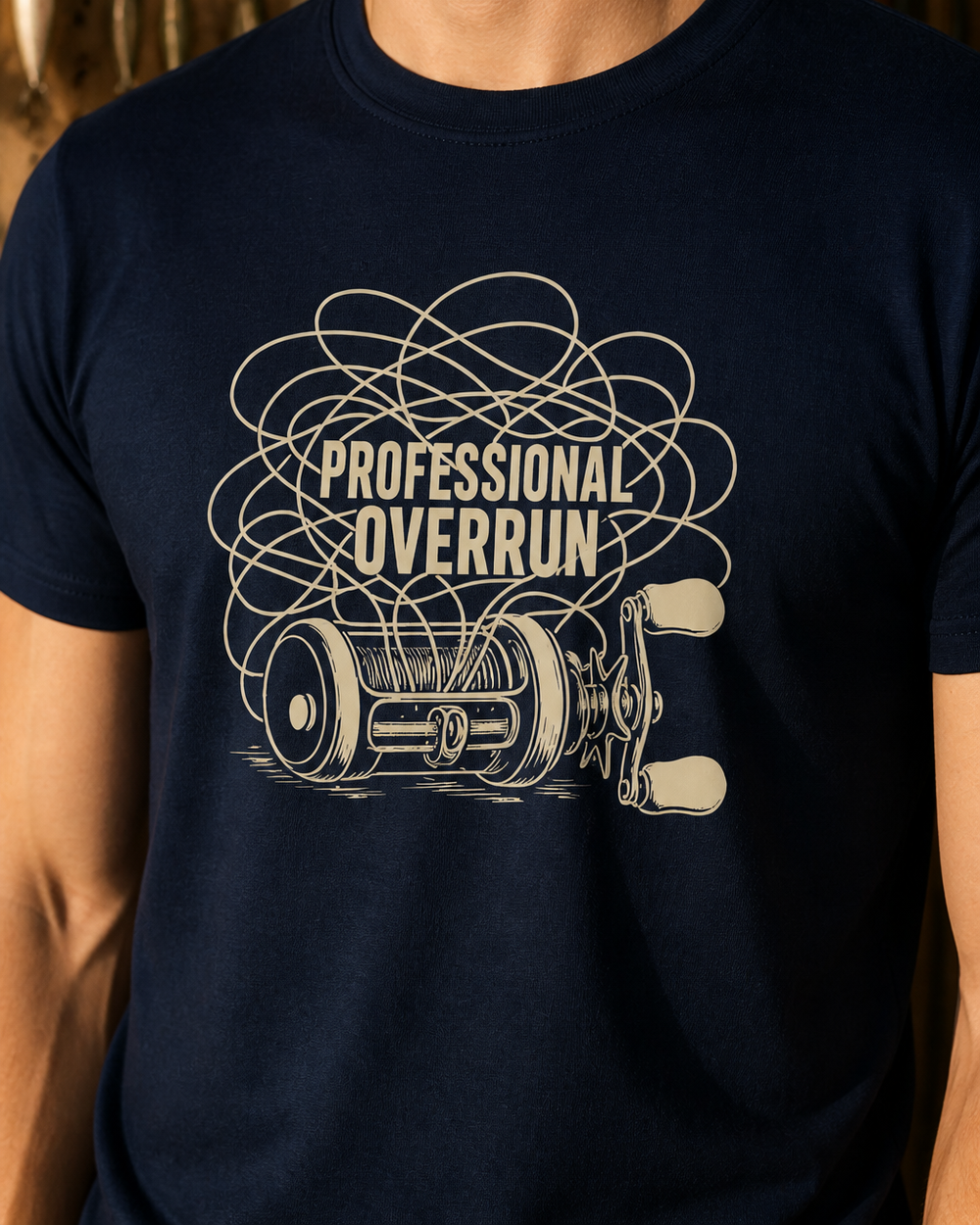 Professional Overrun tee — navy, worn, side