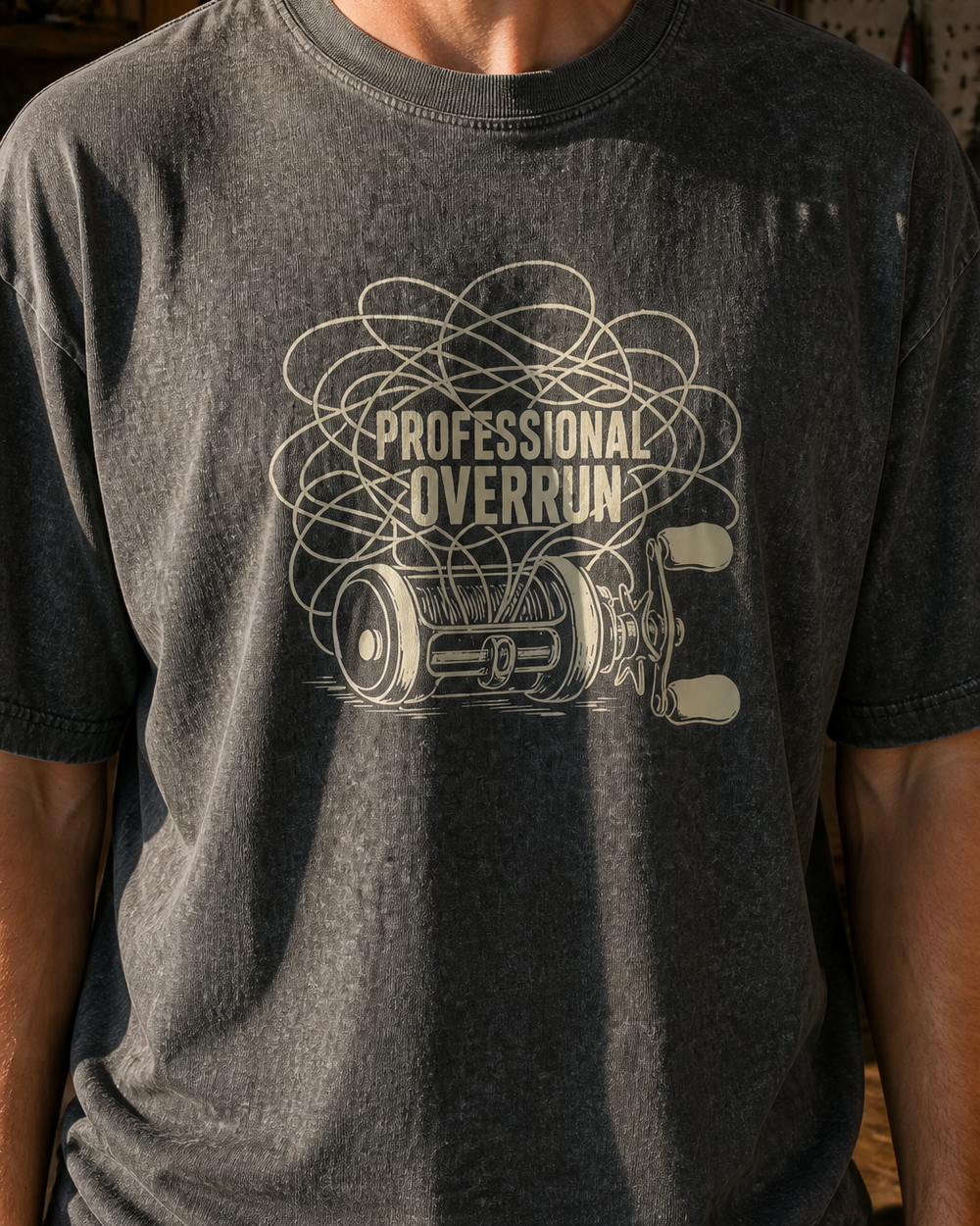 Professional Overrun washed tee — washed black, worn, side