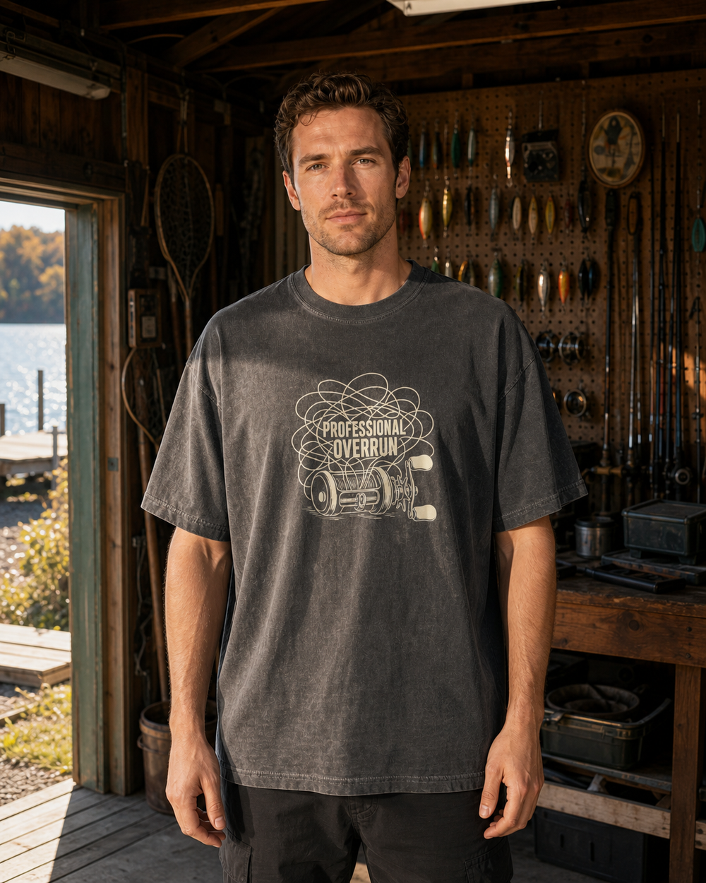 Professional Overrun washed tee — washed black, worn, front