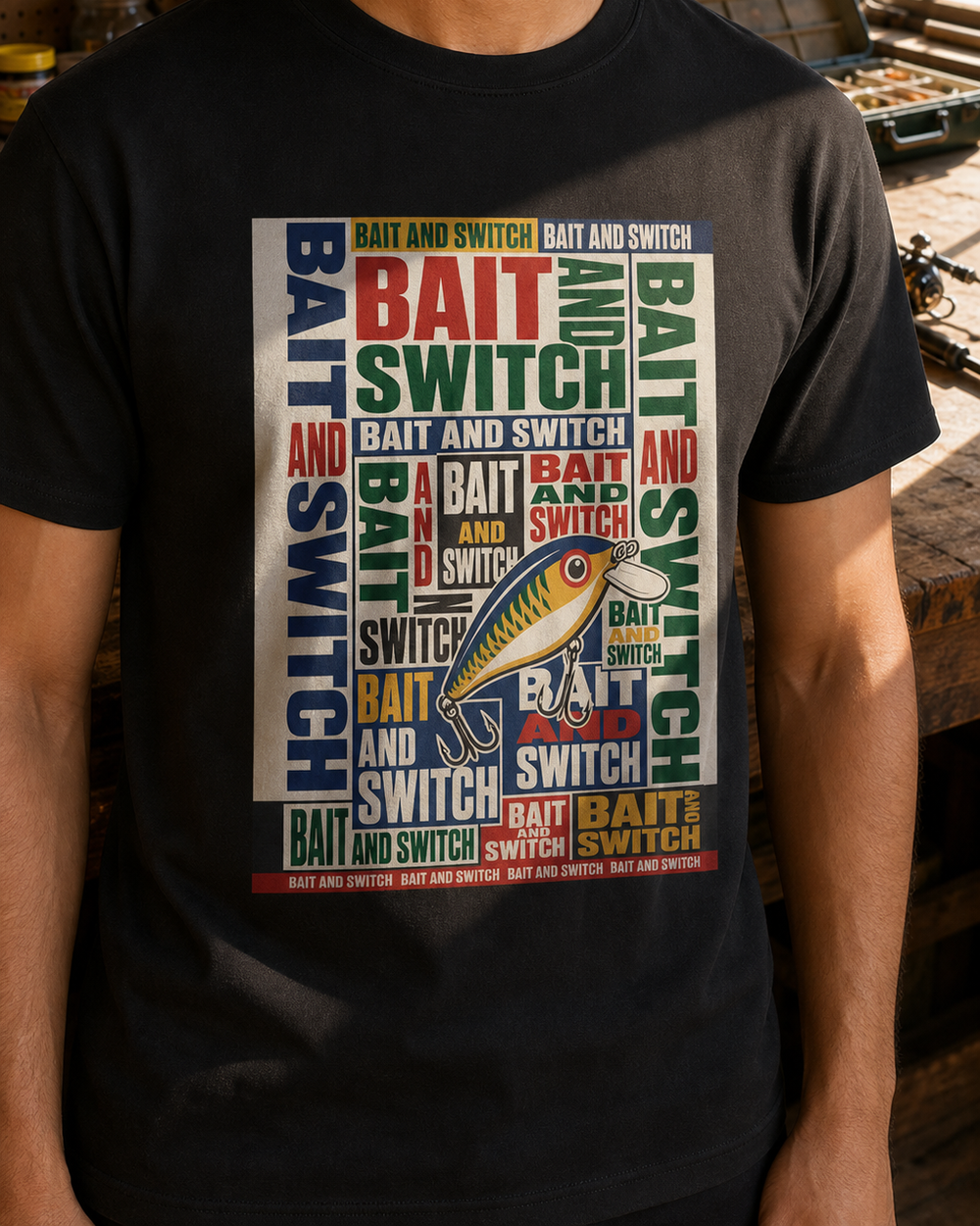Bait And Switch tee — black, worn, side