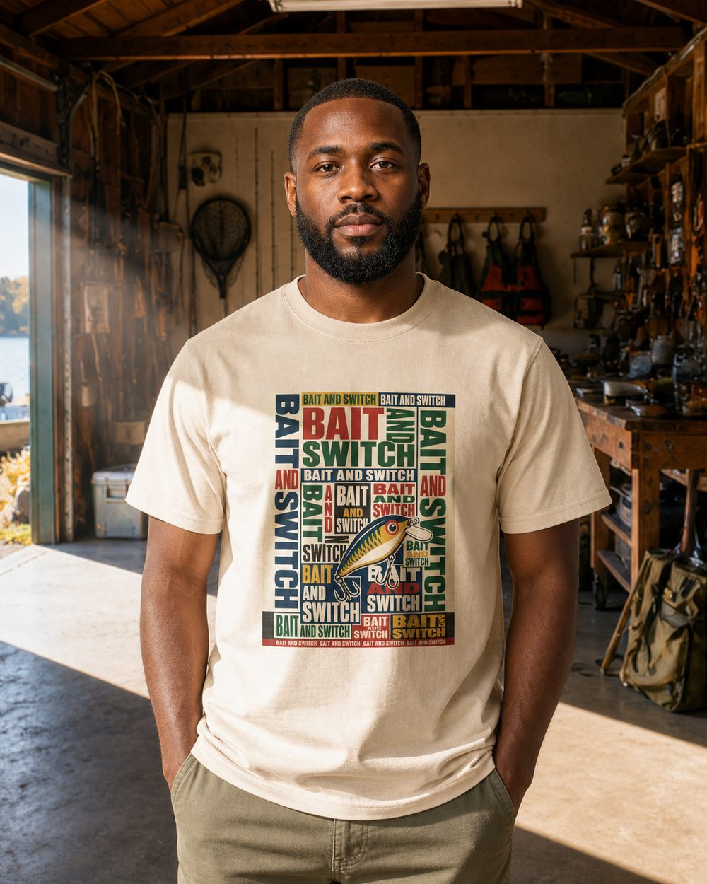 Bait And Switch tee — bone, worn, front