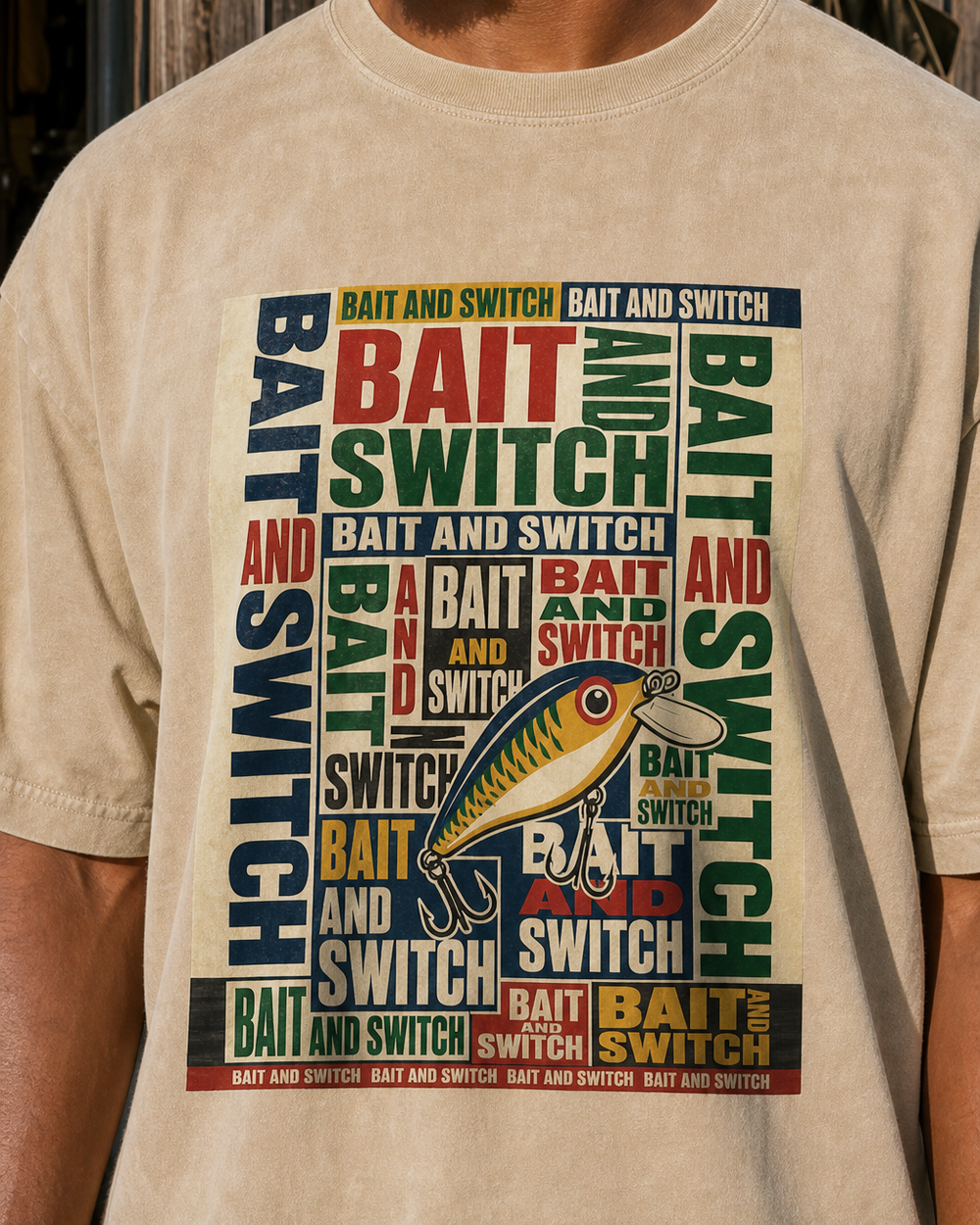 Bait And Switch washed tee — washed bone, worn, side
