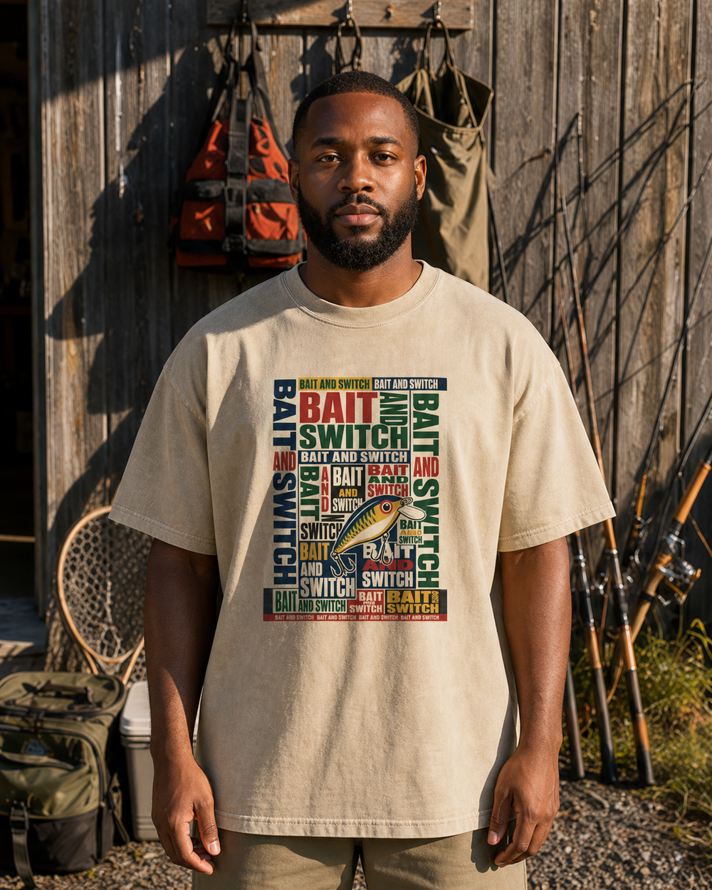 Bait And Switch washed tee — washed bone, worn, front