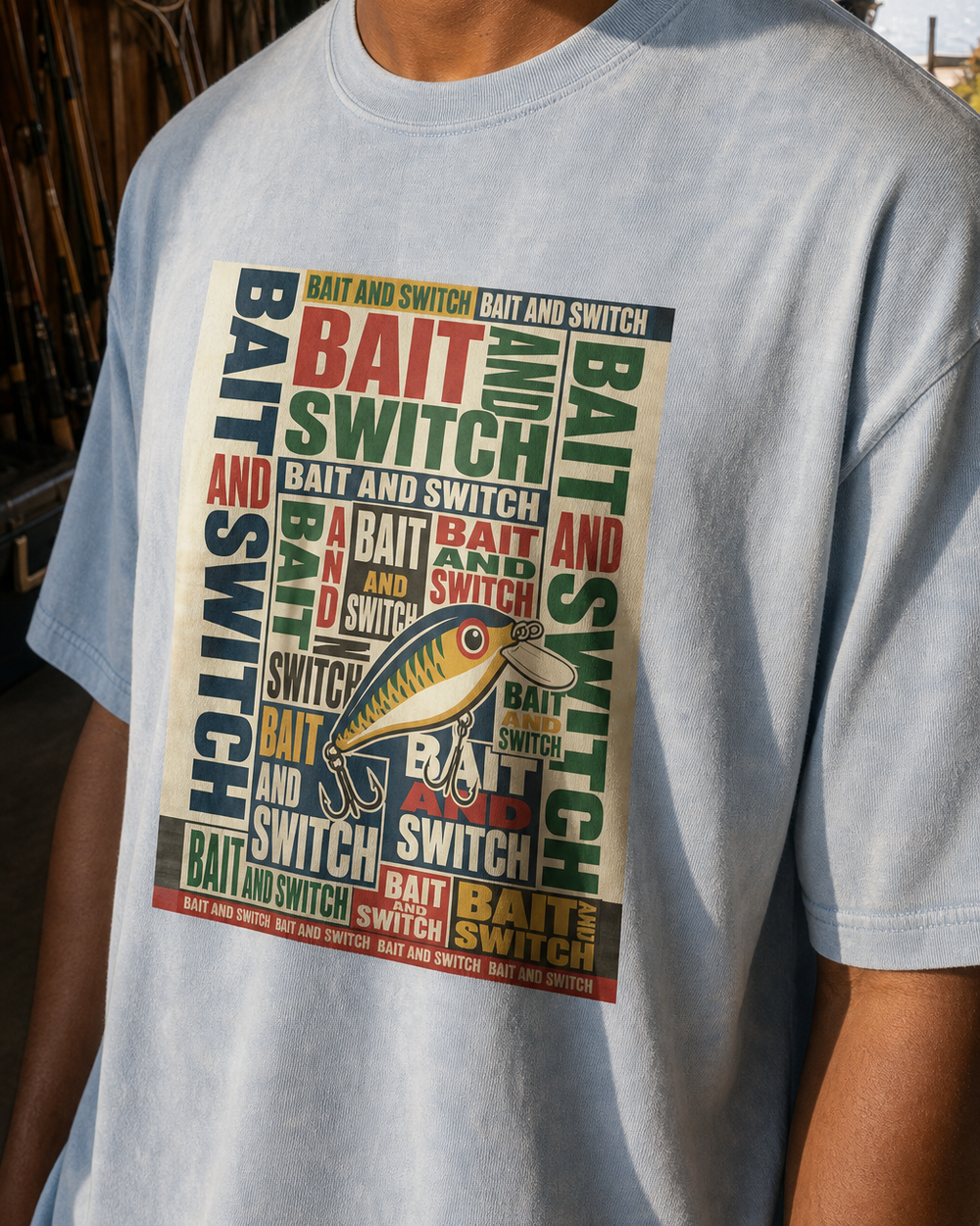 Bait And Switch washed tee — washed light blue, worn, side