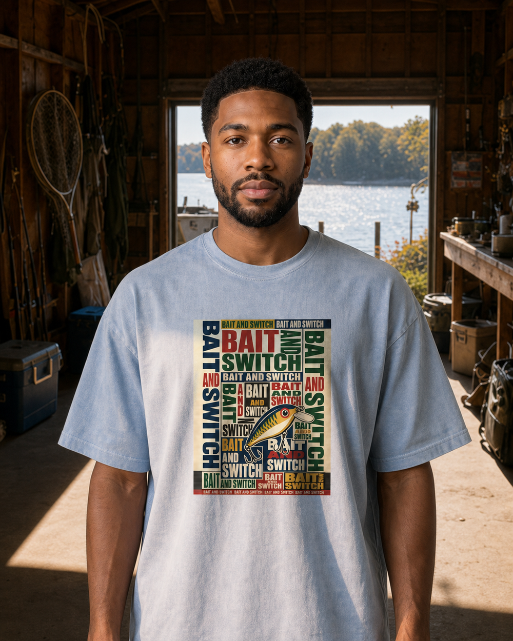 Bait And Switch washed tee — washed light blue, worn, front