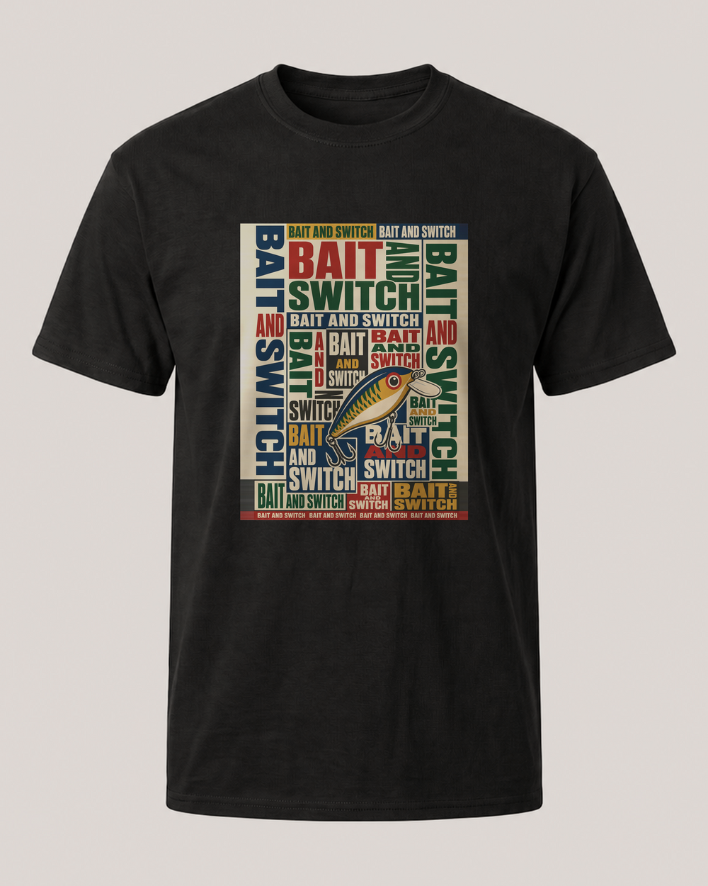 Bait And Switch tee — black, front