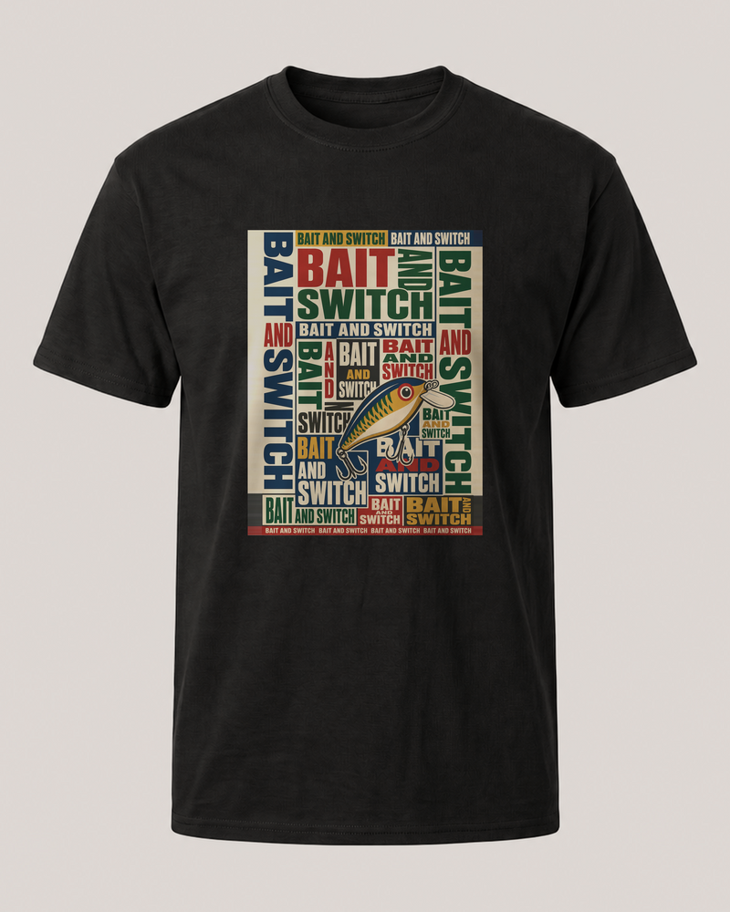 Bait And Switch tee — black, front