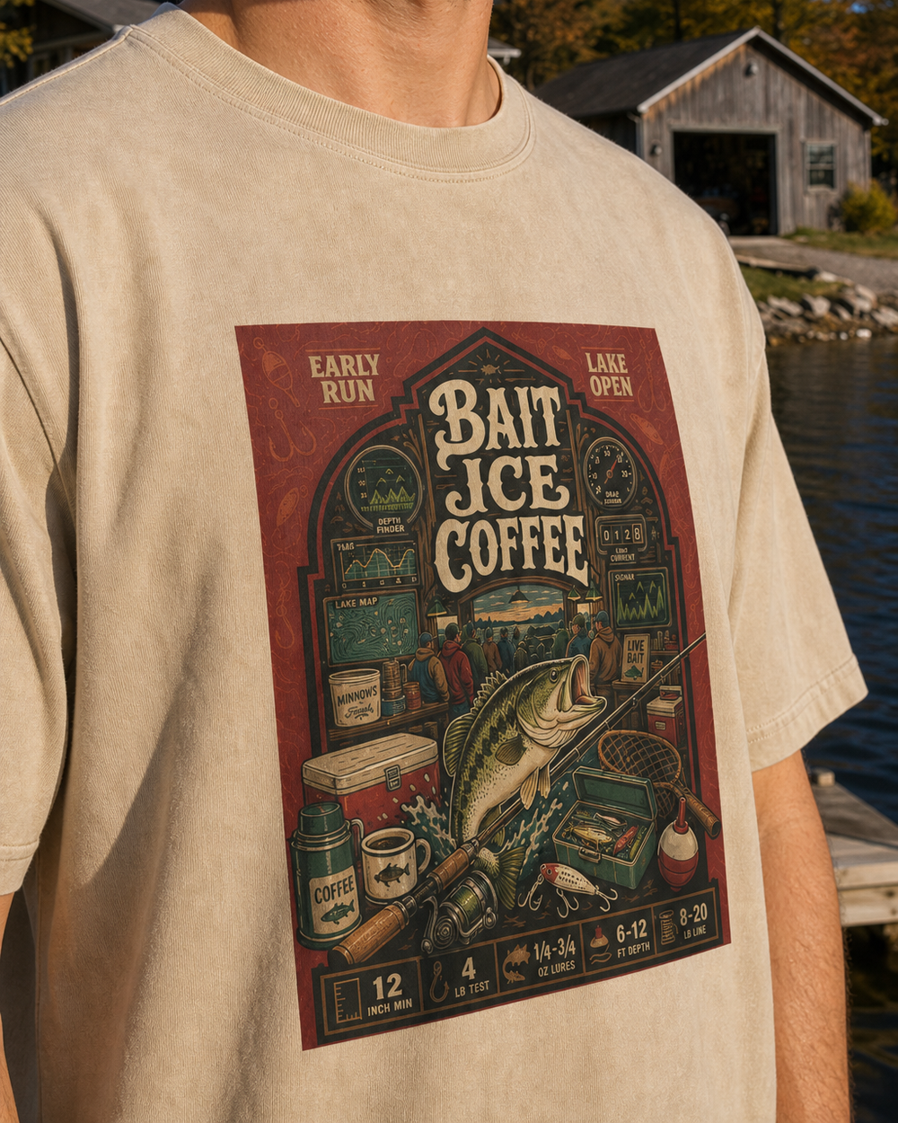 Bait · Ice · Coffee washed tee — washed bone, worn, side