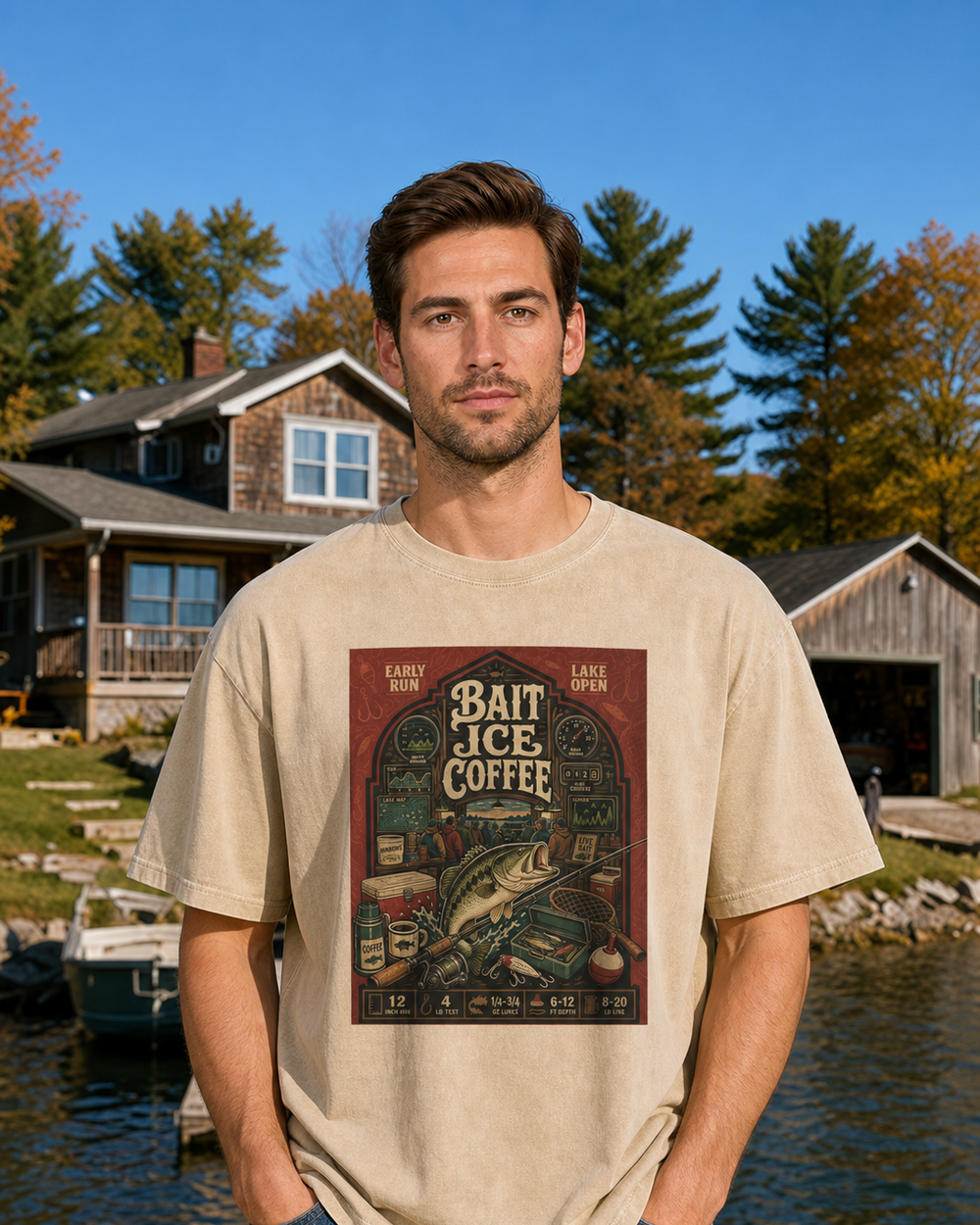 Bait · Ice · Coffee washed tee — washed bone, worn, front