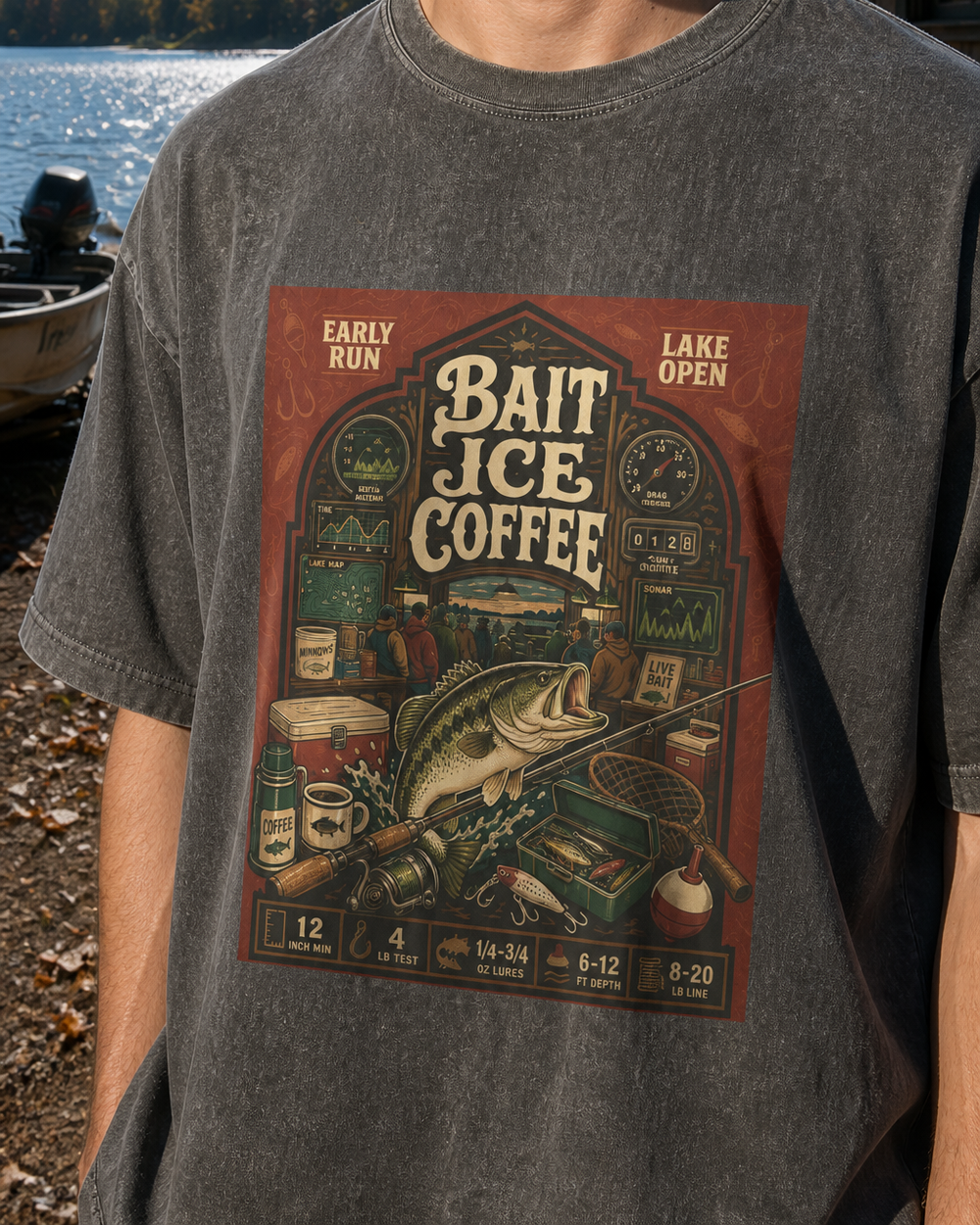 Bait · Ice · Coffee washed tee — washed black, worn, side