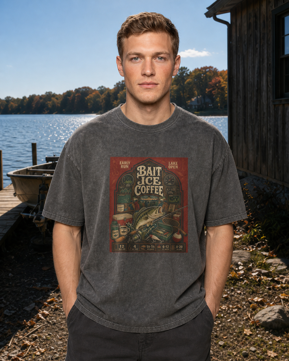 Bait · Ice · Coffee washed tee — washed black, worn, front