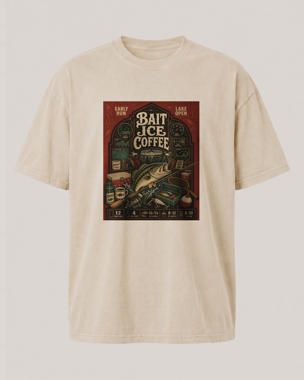 Bait · Ice · Coffee washed tee — washed bone, front