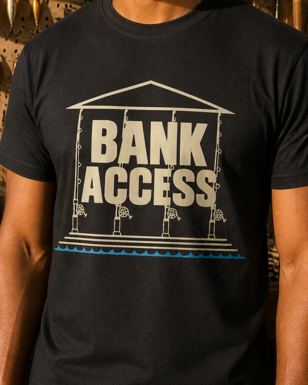 Bank Access tee — black, worn, side