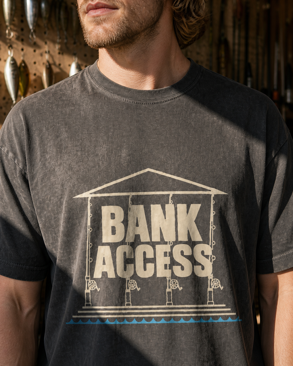 Bank Access washed tee — washed black, worn, side