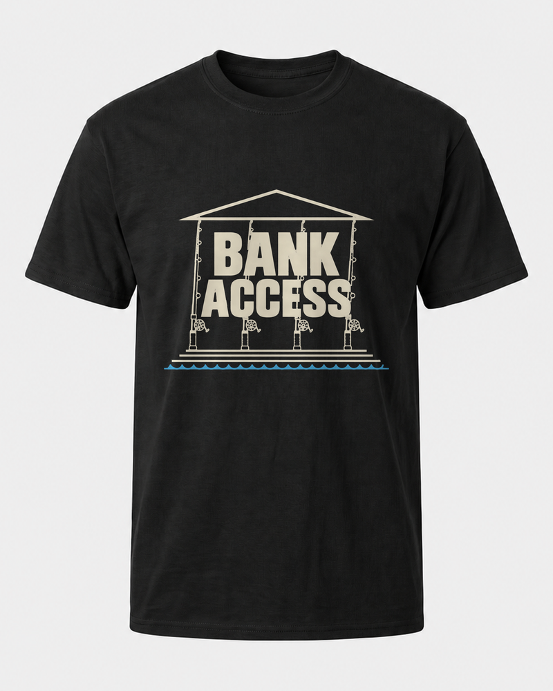 Bank Access tee — black, front