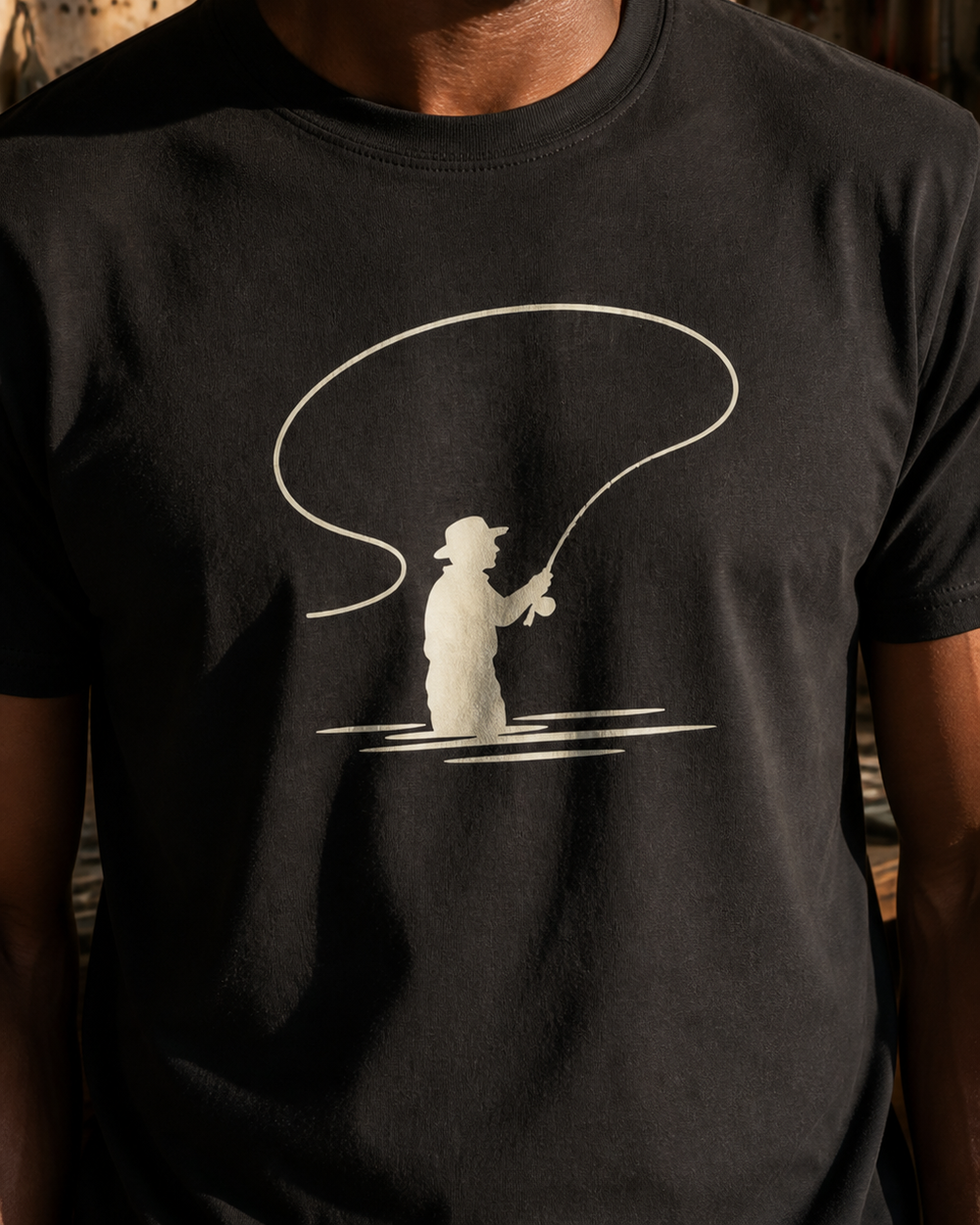 Bank Angler Silhouette tee — black, worn, side
