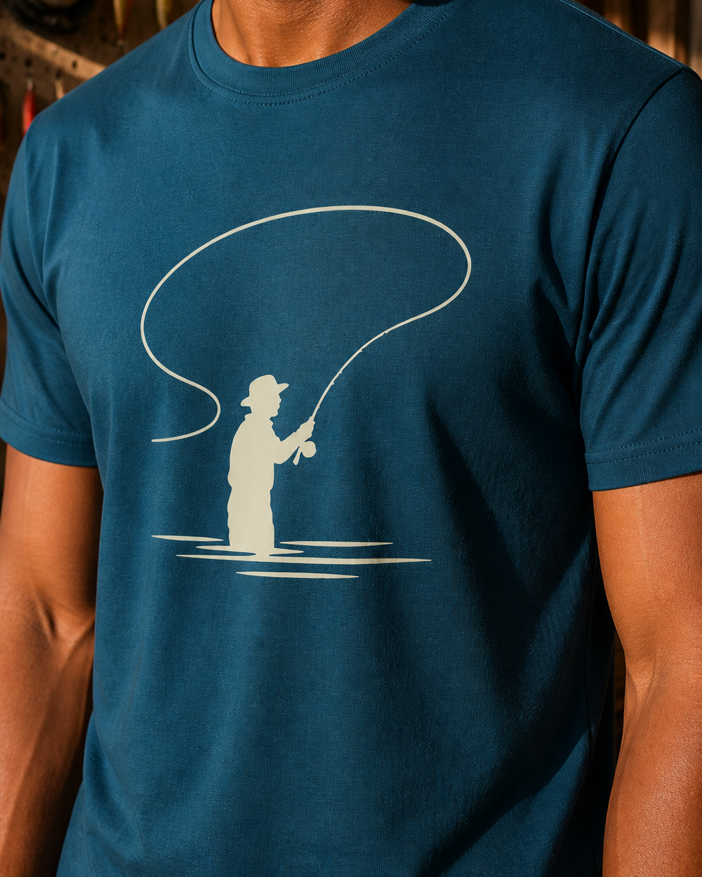 Bank Angler Silhouette tee — midnight navy, worn, side