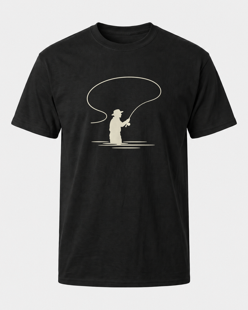 Bank Angler Silhouette tee — black, front