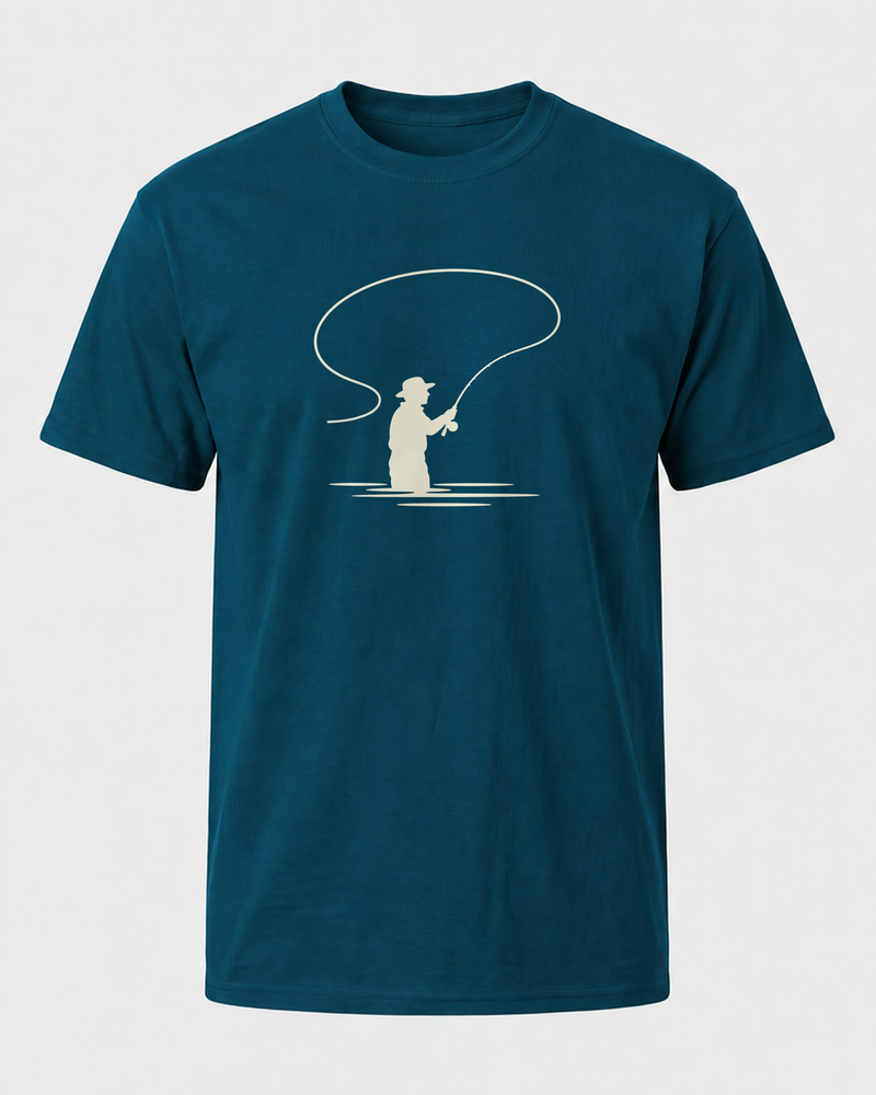Bank Angler Silhouette tee — midnight navy, front