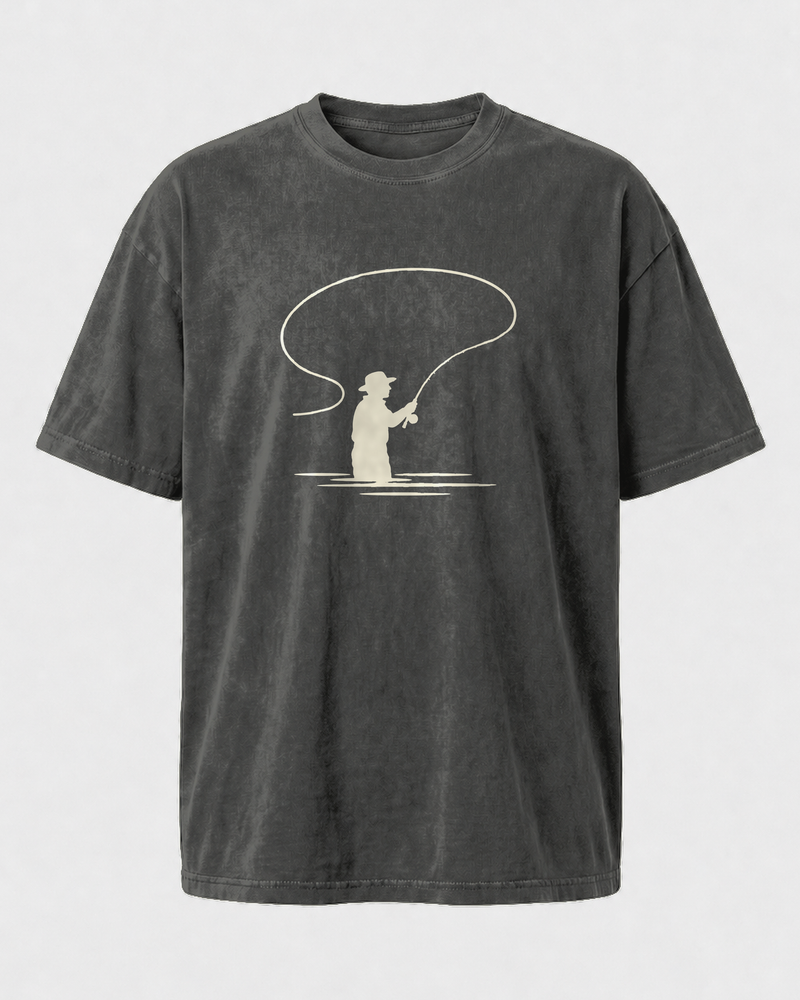 Bank Angler Silhouette washed tee — washed black, front