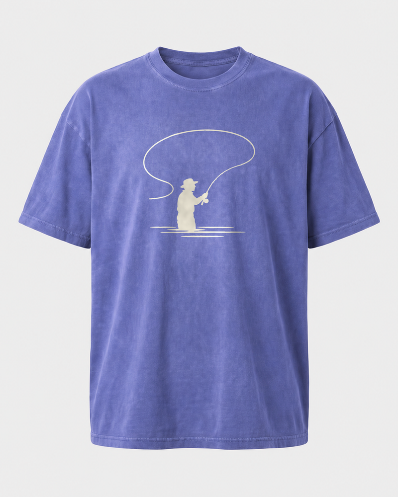 Bank Angler Silhouette washed tee — washed blue, front