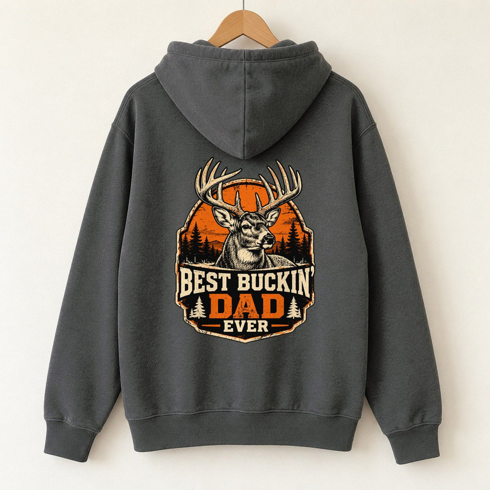 Best Buckin' Dad Ever Hoodie — Charcoal — back print