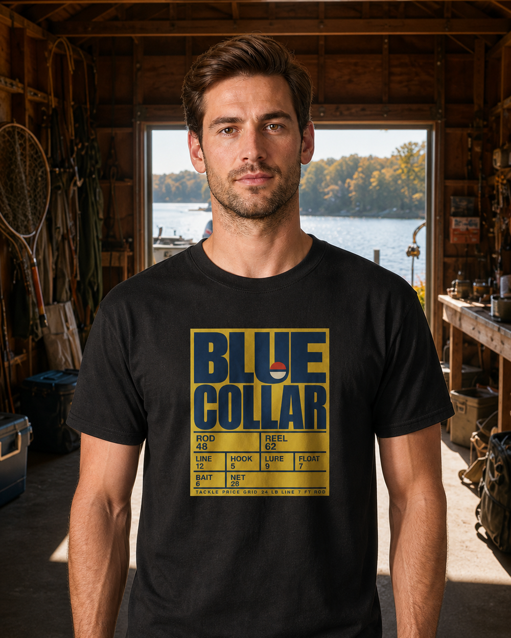 Blue Collar tee — black, worn, front