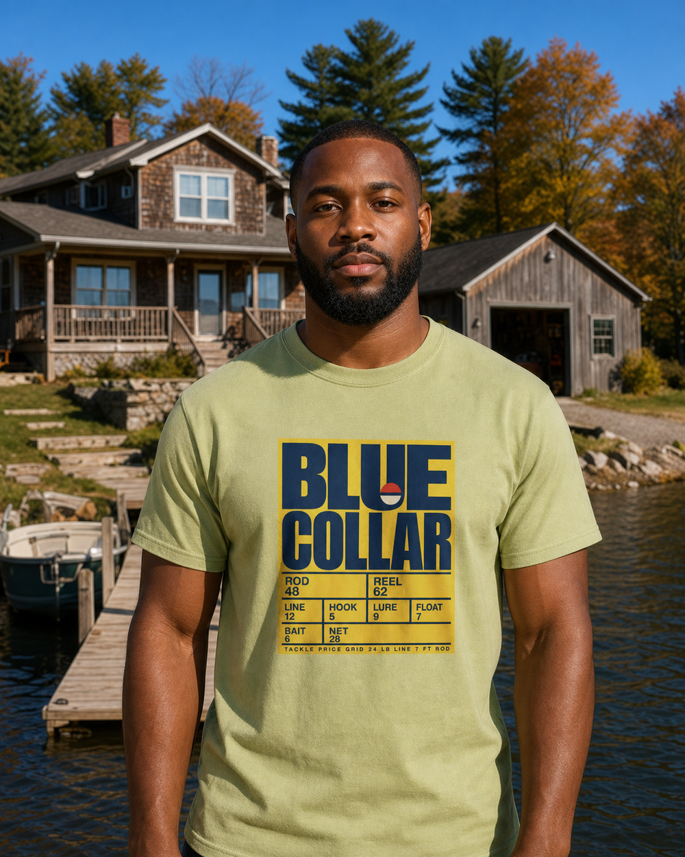 Blue Collar tee — kiwi, worn, front