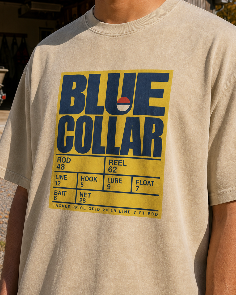 Blue Collar washed tee — washed bone, worn, side