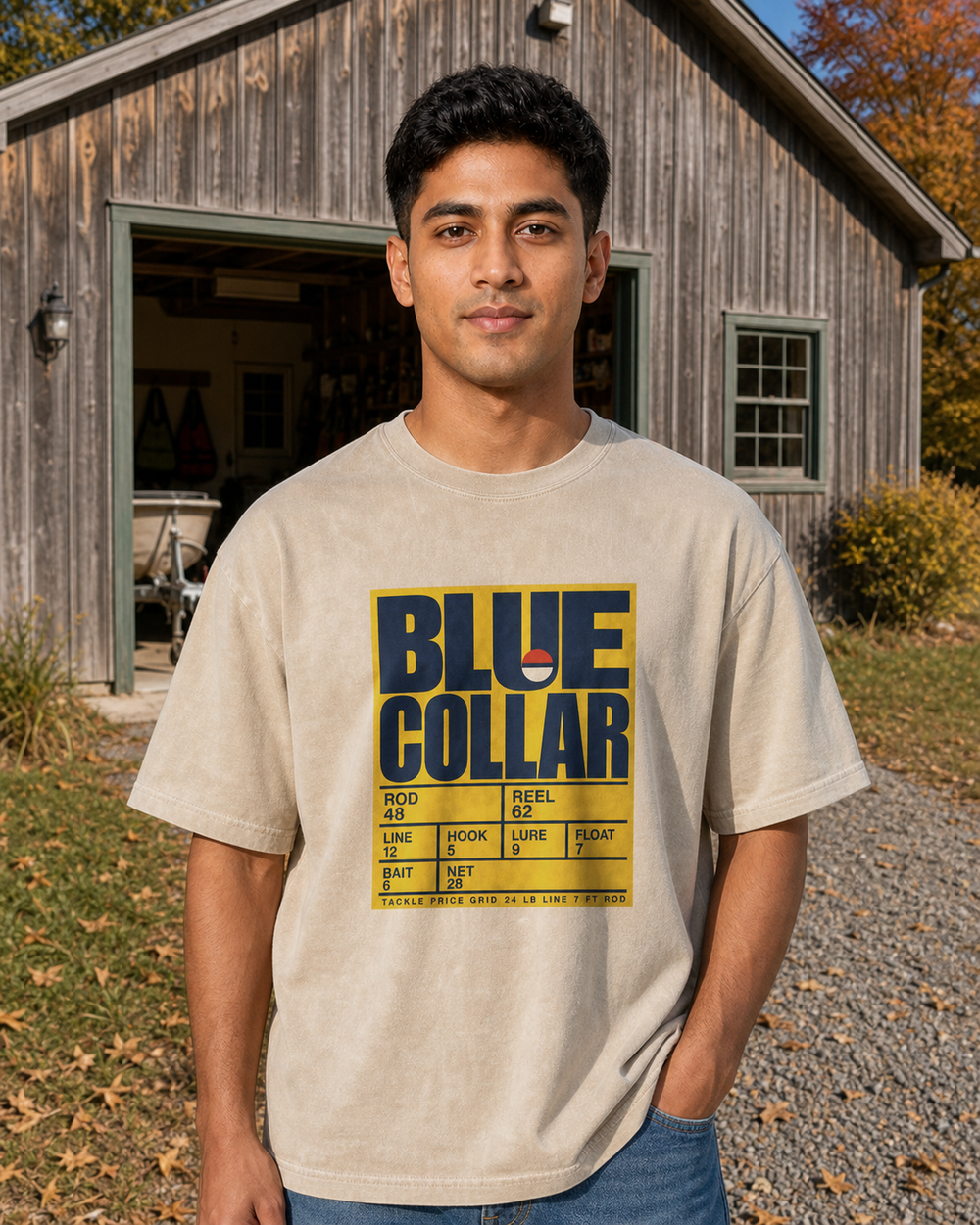 Blue Collar washed tee — washed bone, worn, front