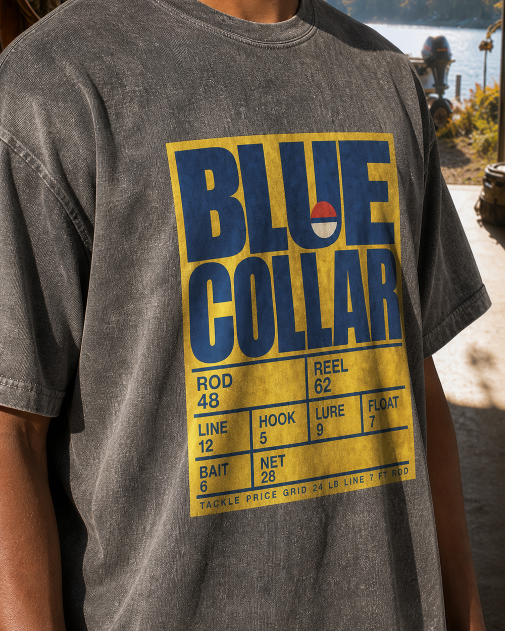 Blue Collar washed tee — washed black, worn, side