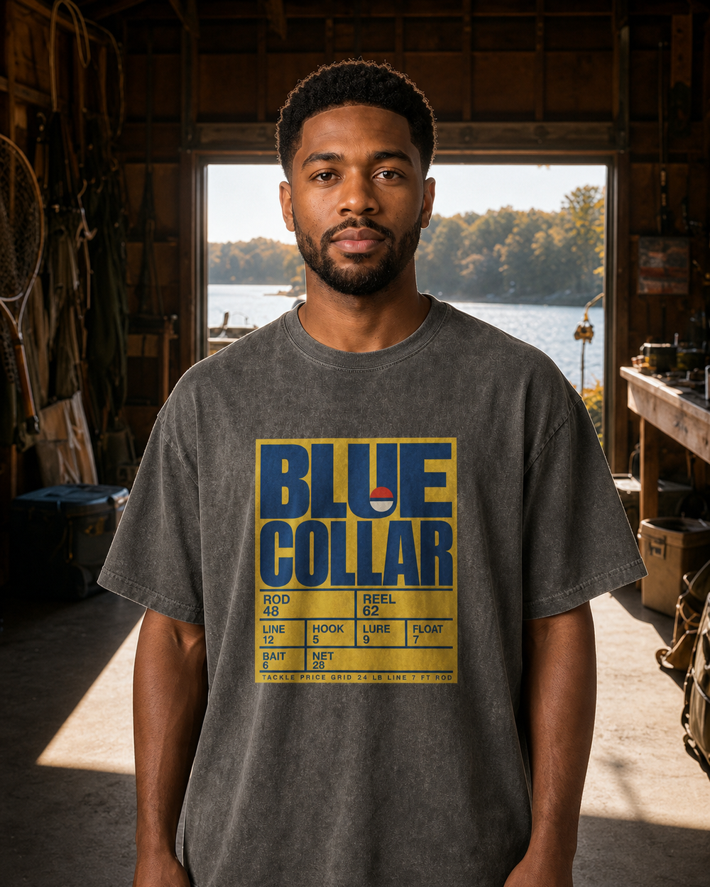 Blue Collar washed tee — washed black, worn, front